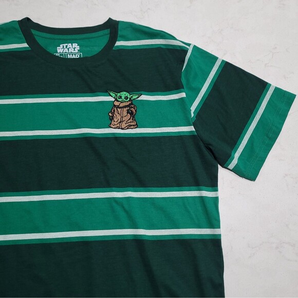Star Wars Other - Star Wars Baby Yoda Grogu Embroidered Mad Engine NWOT Large Green Stripes
